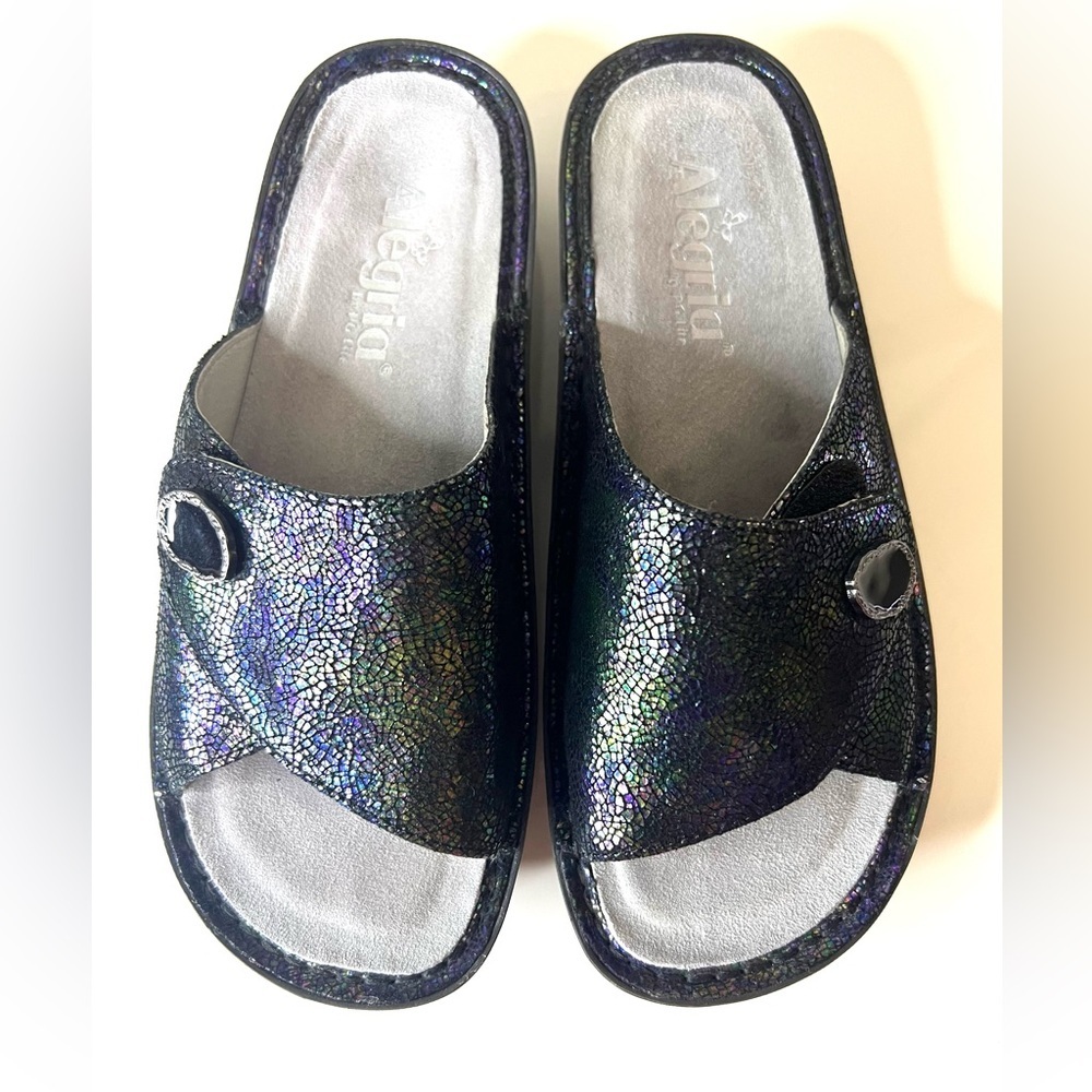 Alegria Black Iridescent Sandals